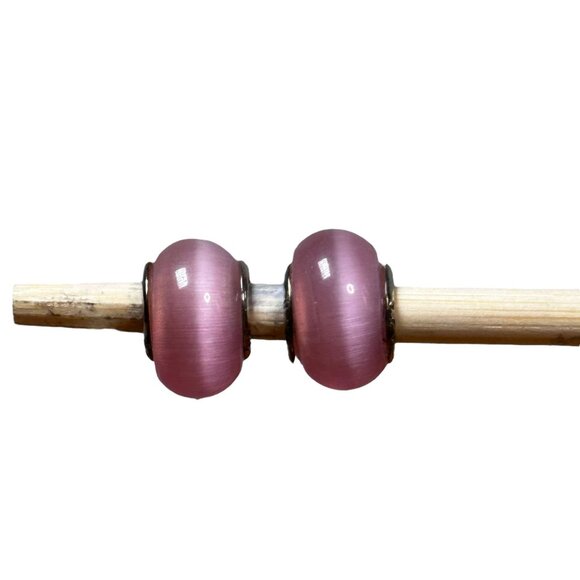 Pink Glass Charm Beads With 925 Sterling Silver Core For Bracelets & Necklaces - Picture 6 of 7